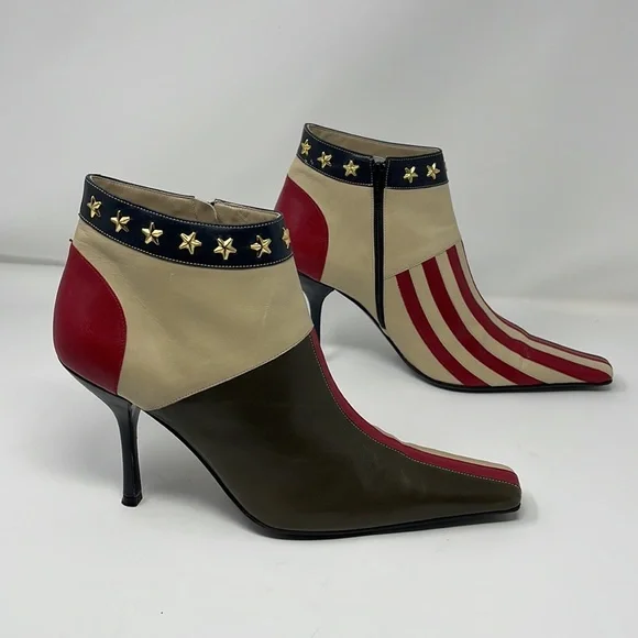 Moschino Red White Blue Stars & Stripes Ankle Boots - Picture 3 of 15